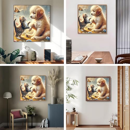 Shouruihua Cat Diamond Painting Kits for Adults, Dog Diamond Art Kits | Animal, Gem Art, Diamond Dotz Kits, Diamond Dots, Wall Art, Adult Crafts, Full Round Drill Diamond Painting Kits, 11.8x11.8in - color: Cat and Dog