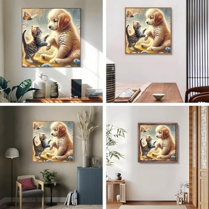 Shouruihua Cat Diamond Painting Kits for Adults, Dog Diamond Art Kits | Animal, Gem Art, Diamond Dotz Kits, Diamond Dots, Wall Art, Adult Crafts, Full Round Drill Diamond Painting Kits, 11.8x11.8in - color: Cat and Dog