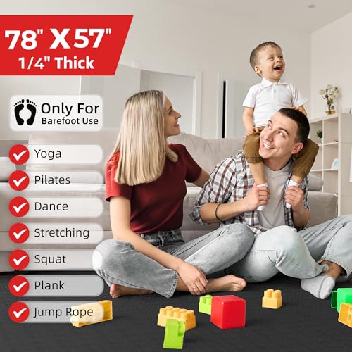 Extra Large Yoga Mat – 72"x48" or 78"x57", 1/4"–1/2" Thick Mat for Women & Men, TPE Non-Slip Pilates Mat for Home Gym, Yoga, Stretching, Meditation - color: Black, size: 78x57x1/4inch