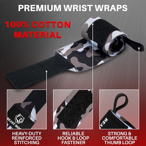 TECEUM Elastic Cotton Weightlifting Wrist Wraps with Thumb Loops, 1 Pair - color: Black Camo, style: 18" – Arms on Fire