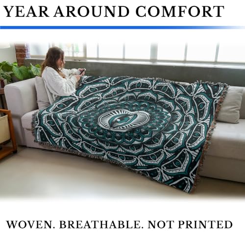 Pure Country Weavers Eye Mandala Teal Blanket - Gift Tapestry Throw Woven from Cotton - Made in The USA (72x54) - color: Eye Mandala Teal, size: 72x54