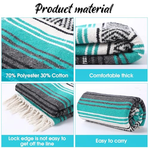 Oudain Mexican Blanket Woven Authentic Falsa Throw 45 x 70 Inch – Authentic Baja Serape Saddle Blanket Outdoor for Restorative Yoga, Beach, Picnic, Couch, Car Travel(Turquoise) - color: Turquoise