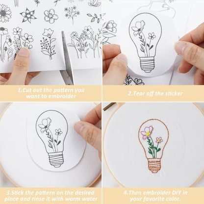 Water Soluble Stabilizer Embroidery Pattern - Birthday Flower Stick & Stitch Embroidery Paper Wash Away, Wildflower Hand Sewing Patterns for Jean Bag T-Shirt (4 Sheets) - style: Flower984