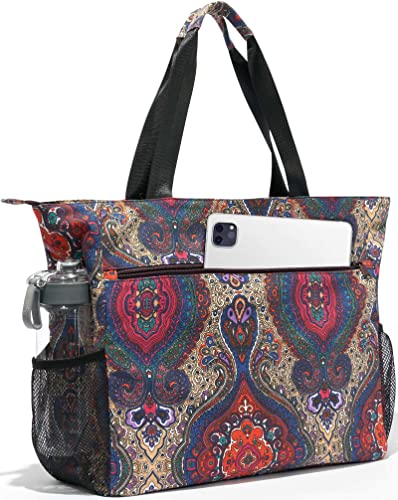 Heathyoga Multi-Functional Yoga Mat Carrier Gym Tote Bag - Large Mat Pocket, Women's Workout Bag - color: Zipper-Totem