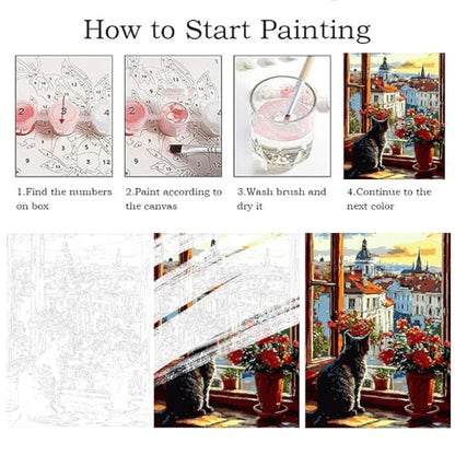 ZRIZQ Paint by Numbers Kit for Adults Beginner,Cityscape Cat,16x20 | Full set with wooden brushes,rolled canvas,rich paints.Calming activity.Beginner friendly.Just open and paint. - color: 16"X20"Rolled Canvas(Frameless)-Cityscape Cat