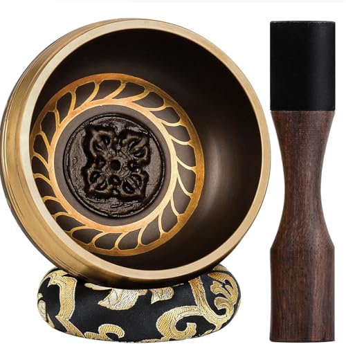 Hihealer Singing Bowl, Authentic Tibetan Sound Bowl for Yoga - color: Buddha-Black