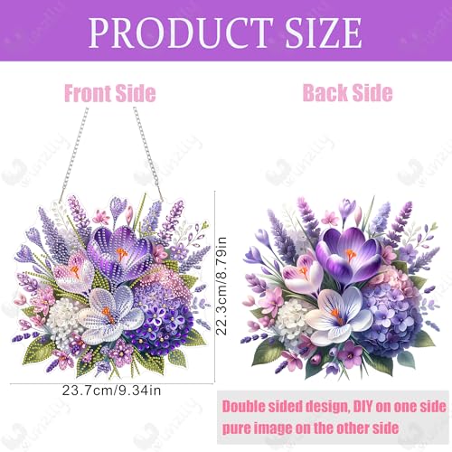 Yunzlly DIY Hanging Diamond Art Pendant Kit Wreath, Special Crystal Spring Diamonds Painting Ornament Kit for Adults, Acrylic Board Gem Painting Box Kit (Purple Flower) - color: Purple Flower
