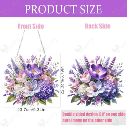 Yunzlly DIY Hanging Diamond Art Pendant Kit Wreath, Special Crystal Spring Diamonds Painting Ornament Kit for Adults, Acrylic Board Gem Painting Box Kit (Purple Flower) - color: Purple Flower
