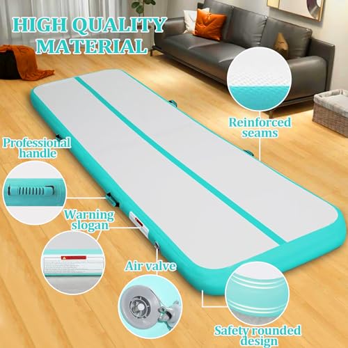 Air Mat Tumble Track, Gymnastics Mats Tumbling Track with Electric Air Pump for Home Use Cheerleading Training Kids Gym Yoga - color: Green, size: 20ftx3.3ftx4inch