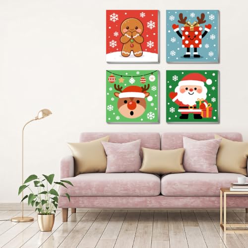 Mrnsiet 4 Pack Framed Paint by Numbers Kit for Kids, Christmas Easy Paint by Numbers for Kids Ages 8-12, DIY Acrylic Oil Painting Drawing Kit for Children Beginner 8x8 Inch - color: DKMT0991+DKMT0992+DKMT0993+DKMT0994-US