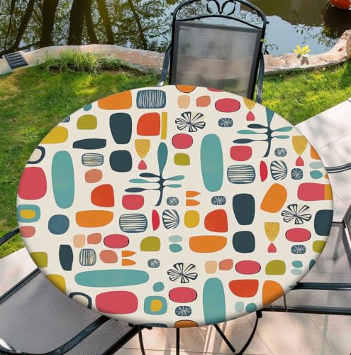 Waterproof Tablecloth with Elastic Tablecloth for Round Tables 36"-70" for Indoor Outdoor Patio Use, 36Inch, Geometry - color: D-geometry, size: 36" (Round)
