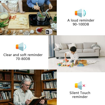 Rotating Digital Cube Timer with Gravity Sensor, 5/10/30/60 Min Preset & Custom up to 99 Min, USB-C Rechargeable Stopwatch, Vibration Volume Mute Alert for Pomodoro Focus Study Kitchen (White) - color: White