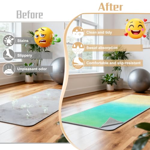 Yoga Mat Towel Non Slip Ultra-Absorbent Hot Yoga Towel, Super Stylish Printed Sweat Hot Yoga Towel, Ideal for Home, Workouts, Pilates, Yoga, 72 x 27in, Green & Yellow - color: Green & Yellow