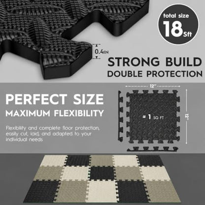 18 Pcs EVA Foam Floor Tiles, Puzzle Exercise Mat Set for Gym - color: Woodland Camo Trio