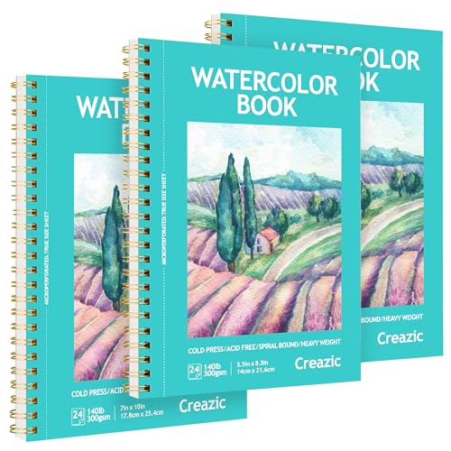 3-Pack Watercolor Paper Pad, 5.5" x8.5” (140lb/300g), Spiral Bound with Tear Line. A Watercolor Journal and Sketchbook for Adults & Kids - Ideal for Smaller Sized Exercises or Travel - color: Teal, size: 5.5" x 8.5" Spiral Bound (pack of 3)