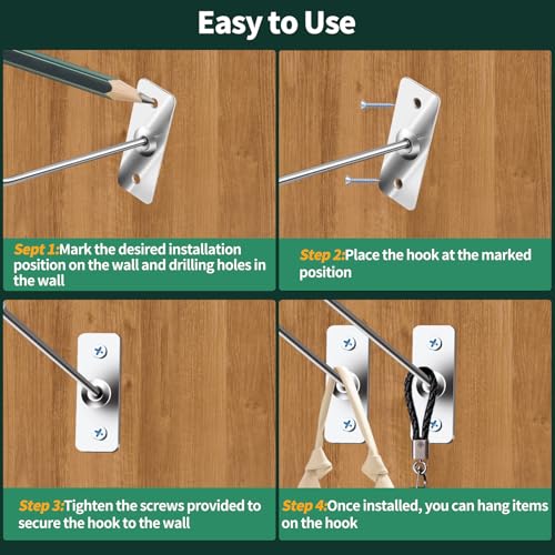 40 Pcs 8"/20CM Stainless Steel Wall Mounted Hooks with Protective Caps and Screws, Coat Bag Hat Utility Hook, Garage Tools Storage Organizer & Hanger for Office Kitchen Home Shop - size: 8" / 20cm