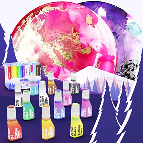 Bearly Art Alcohol Ink Classic Collection Rainbow Set 0.5 fl oz Each | 12 acid safe blendable alcohol inks and blending solution for vibrant designs on paper, resin and mixed media surfaces