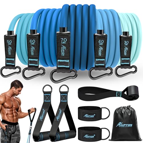 HPYGN Resistance Bands, Exercise Bands with Handles, Fitness Bands, Workout Bands with Door Anchor and Ankle Straps, for Heavy Resistance Training, Physical Therapy, Shape Body, Yoga, Home Workout Set - color: blue, style: 250LBS