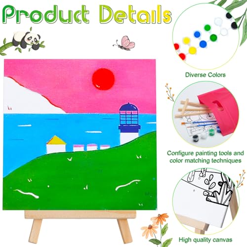 Tenceur 48 Pcs Kids Paint Party Favors Sets with 12 Pcs Animals Pre Drawn Canvas Panel and Wooden Easel Set Paint Pots and Brushes 12 Mini Apron and Tote Bag for Kids Girls Student Boys - style: Animal