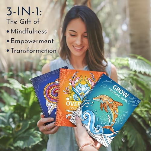 Coloring Books for Adults Relaxation, Set of 3 for Women, Stress Relief | Adult Coloring Book Set of 3 for Women, 63 Mindfulness & Self-Care Designs with Inspiring Quotes, Spiral Stress Relief Gift - color: Relaxation Bundle - Reflect, Overcome & Grow
