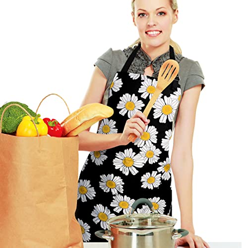 Adjustable Waterproof Apron Bib Apron with 2 Pockets Cooking Kitchen Aprons for Women Men Chef - color: Daisy Apron
