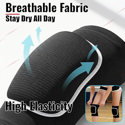 Knee Pads with Thick EVA Foam Cushion, Black, One Size Fits All, for Volleyball, rugby, Dance, Basketball, Soccer, Yoga, Running, 1 Pair