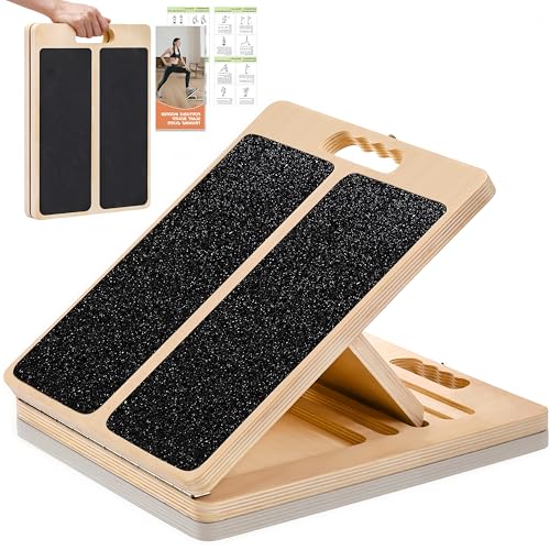 두꺼운 목재 종아리 스트레칭 슬랜트 보드, 휴대용 조절 가능한 경사 보드, 145.1kg(320파운드) 무게 용량, 다리, 뒤꿈치용 종아리 스트레치 웨지, 성인의 다리 및 발 스트레칭에 적합