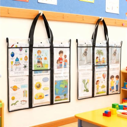 2 Pack Large Poster Storage Bag Bulletin Board Holder Art Portfolio Cases PVC Art Portfolio with Handle and Accessory Pocket for Bulletin Board Organization Artwork and Document 31.5" x 25.2"