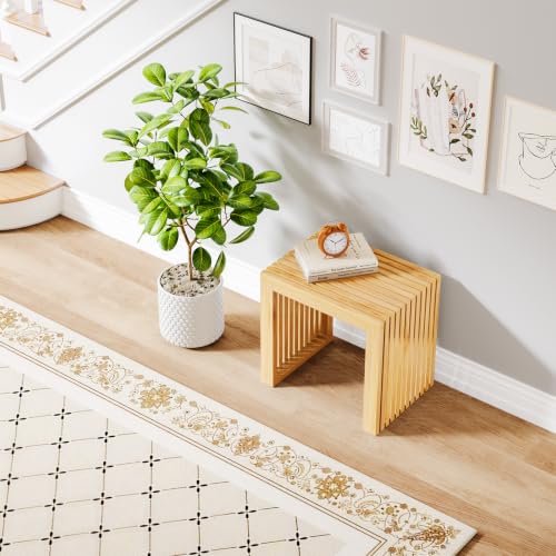 Bamboo Dining Bench, 18'' Slatted Design Entryway Bench, Natural - color: Natural, size: 18in