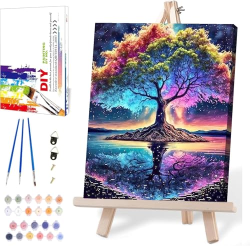 Tree of Life Paint by Numbers Kit for Adults Beginner with Wooden Framed,Adult Paint by Number Kits On Canvas,Adults' Paint-by-Number Kits DIY Oil Painting Kits for Gift Home Wall Decor 12x16 Inch - color: DKH028