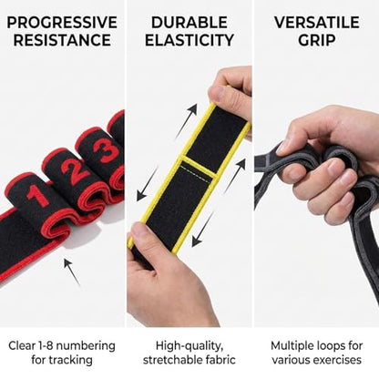 Resistance Bands with Handles for Stretching and Yoga, Fitness Resistance Bands with 8 Section Elastic Stretch Straps, Adjustable Exercise Bands for Home Workout and Gym Training