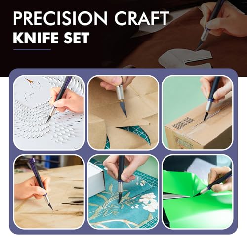 FOSHIO Precision Exacto Knife Set, 2 Pack Craft Knife with Extra 20 Exacto Blades, Hobby Knife Set with Protective Cover Rubber Handle for Crafts, Arts, Stencil, Modeling, Trimming, Carving (Purple) - color: Purple