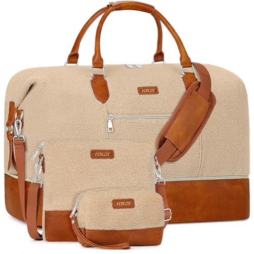 ITIEZY Weekender Bag for Women 21.5" Travel Duffel Large Carry On Bag 3PCS | Nylon Duffel Bag with Waterproof Shoe Compartment, Crossbody Bag and Toiletry Bag, Travel Weekend Hospital Overnight Gym Bag - color: 8a-Off White