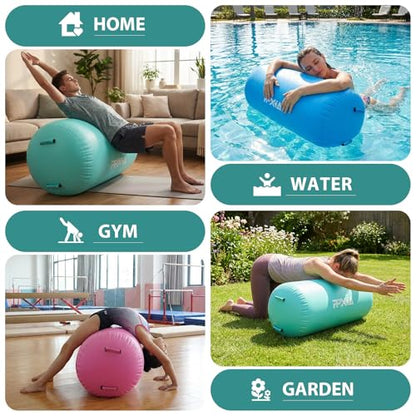 Gymnastics Air Roller Air Barrel Inflatable Tumbling Mat, Tumble Track Backhandspring Mat Gymnastic Equipment with Pump for Yoga Training Cheerleading Home Use - color: Green, size: 47.2 x 29.5inch