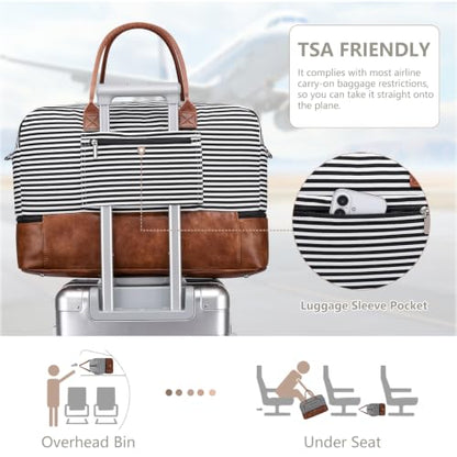 Large Women Travel Weekender Bag: Carry on Duffle with Shoe Compartment | Overnight Duffel Bags with Wet Pocket, Womens Traveling Tote for Hospital Labor Delivery Gym Yoga Sport Weekend Business Trip - color: Black Striped Basic