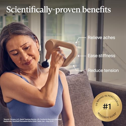 TheraGun Relief by Therabody - Easy-to-Use, Comfortable & Light Handheld Percussion Massage Gun for Everyday Pain Relief Massage Therapy in Neck, Back, Leg, Shoulder and Body (Sand) | Quiet Handheld Percussion Muscle Massager for Back, Leg & Shoulder Pain