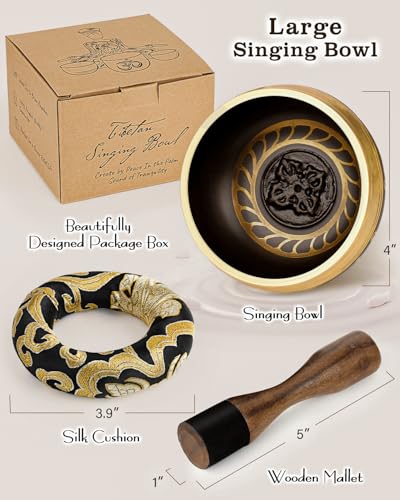 Hihealer Singing Bowl, Authentic Tibetan Sound Bowl for Yoga - color: Buddha-Black