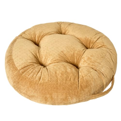 Floor Pillow Cushion for Adults Sitting | Large Meditation Cushion Pillow with Handle for Tatami Living Room or Yoga (1, Round, Ginger, 22 x 22 x 6 inches) - color: Round Ginger