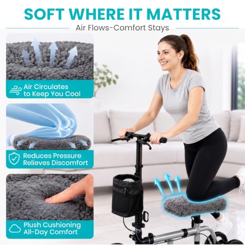 Vive Mobility Knee Scooter Pad Cover - Soft Adult Sheepskin Memory Foam - color: Gray