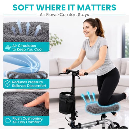 Vive Mobility Knee Scooter Pad Cover - Soft Adult Sheepskin Memory Foam - color: Gray