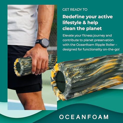 Oceanfoam Ripple Travel Foam Roller (11" x 3.35") Firm Mini Foam Roller for Physical Therapy, Deep Tissue Massage, Back Pain - High Density, Wave Textured - Yoga (Hunter, Gold & Natural Marbled) - color: Hunter, Gold & Natural Marbled