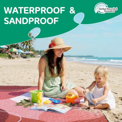 RYCHIC Waterproof Beach Blanket Picnic Outdoor Camping Mat Rug Women Christmas Xmas Birthday Gift Ideas Mother Day Mom Mama Mother Day Daughter Son Law Unique Who Have Everything Good Busy Useful - color: Abstract Brick Red