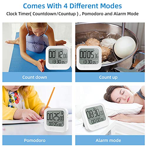 Small Vibration Alarm Clock, Pomodoro Countdown Timer for Training, Digital Magnetic Timer, Backlight, Loud & Silent & Vibrate, 12/24H Time, Countdown & Count-up, for Classroom Study Efficiency