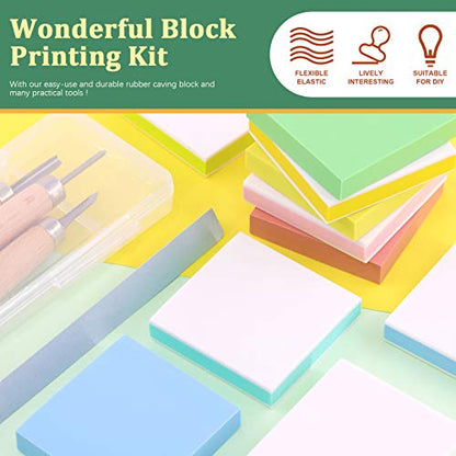 Keadic 14 Pieces Rubber Stamp Carving Blocks Kit with Rubber Carving Blocks, Carving Tools & Grindstone for Creating Artistic Prints, Card Crafting, Printmaking or Other Paper Crafts