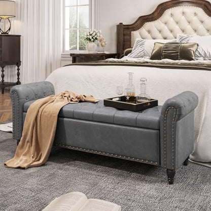 FiveWillowise 55" Bedroom Bench, End of Bed Bench with Storage, Grey - color: Grey, size: 55-inch