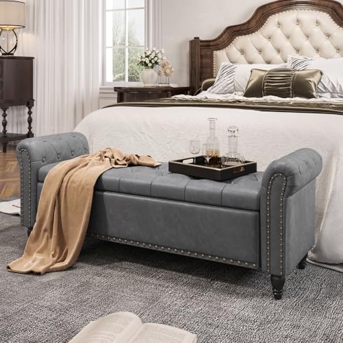 FiveWillowise 55" Bedroom Bench, End of Bed Bench with Storage, Grey - color: Grey, size: 55-inch