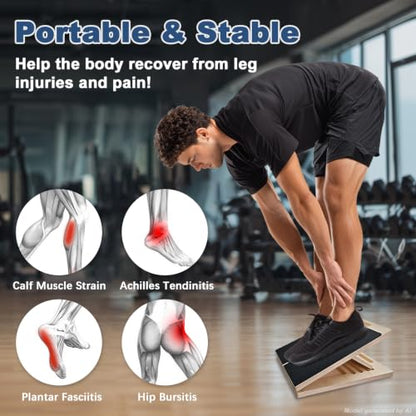 Adjustable Foot Incline Wooden Slant Board for Calf Stretching,440lb Capacity, Balance Velour Stretcher Ankle Stretch Knee Leg Boards Squats Wedge Exercise Pilates Fitness Portable Equipment (Black4)