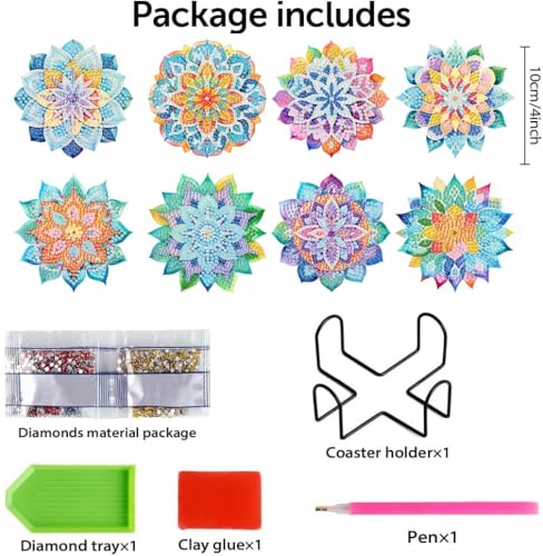 8 PCS Succulent Diamond Art Coasters with Holder, DIY Flowers Diamond Painting Coasters Kits for Adults, Non Slip Hardwood Bases Plants Mosaic Dot Painting Coaster Gift Set for Beginners 4x4 Inch - color: BDWY184-US
