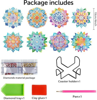 8 PCS Succulent Diamond Art Coasters with Holder, DIY Flowers Diamond Painting Coasters Kits for Adults, Non Slip Hardwood Bases Plants Mosaic Dot Painting Coaster Gift Set for Beginners 4x4 Inch - color: BDWY184-US