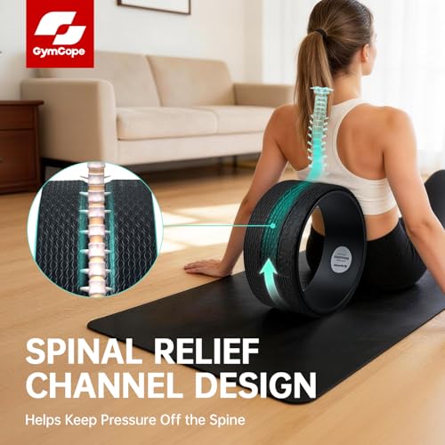 GymCope Back Roller Wheel, Spine-Safe Groove for Deep Stretch, 530 lbs - color: Black, size: 10 Inch-Medium